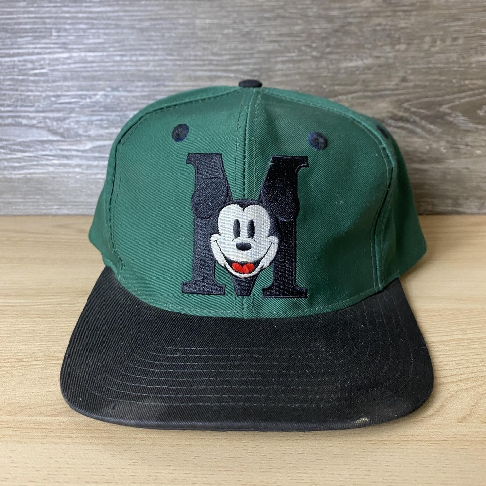 Vintage Mickey Mouse Hat Cap Snapback Green M Disney 90s